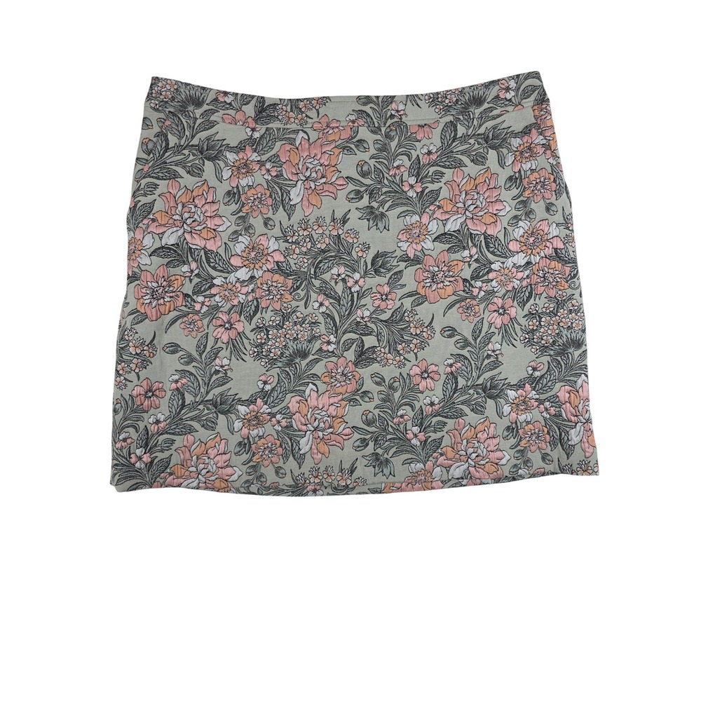 Floral Jacquard Mini Skirt 14 Sage Green Pink Cottagecore Textured A-Line Office